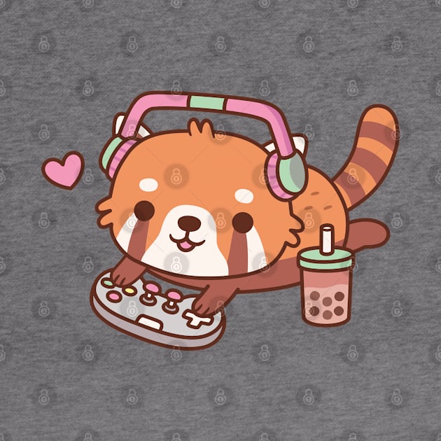 Cute Red Panda Gamer Chilling With Video Games by rustydoodle